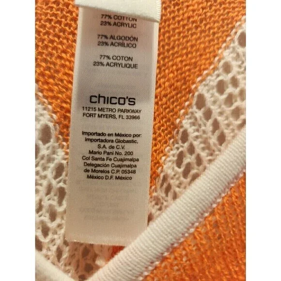 Chico's Womens Poncho One Size Coral & White Striped, V Neck Perfect For Fall - Picture 6 of 7